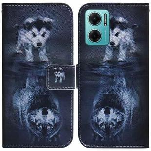 For Xiaomi Redmi Note 11E / Redmi 10 5G Coloured Drawing Leather Phone Case(Wolf and Dog)