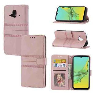 For Fujitsu Arrows F-52B Embossed Striped Magnetic Buckle Horizontal Flip Phone Leather Case(Pink)