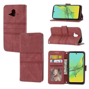 For Fujitsu Arrows F-52B Embossed Striped Magnetic Buckle Horizontal Flip Phone Leather Case(Red)