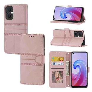 For OPPO A96 5G Embossed Striped Magnetic Buckle Horizontal Flip Phone Leather Case(Pink)