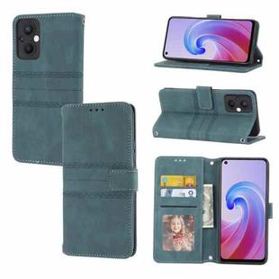 For OPPO A96 5G Embossed Striped Magnetic Buckle Horizontal Flip Phone Leather Case(Green)
