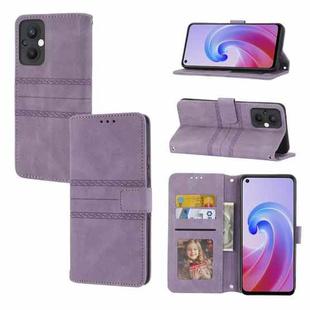 For OPPO A96 5G Embossed Striped Magnetic Buckle Horizontal Flip Phone Leather Case(Purple)