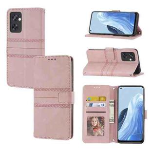 For OPPO Reno7 5G Embossed Striped Magnetic Buckle Horizontal Flip Phone Leather Case(Pink)