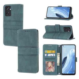 For OPPO Reno7 SE 5G Embossed Striped Magnetic Buckle Horizontal Flip Phone Leather Case(Green)