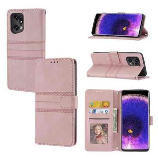 For OPPO Find X5 Embossed Striped Magnetic Buckle Horizontal Flip Phone Leather Case(Pink)
