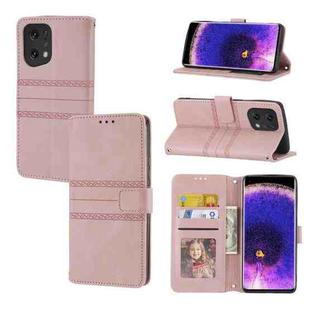 For OPPO Find X5 Pro Embossed Striped Magnetic Buckle Horizontal Flip Phone Leather Case(Pink)