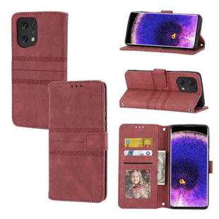 For OPPO Find X5 Pro Embossed Striped Magnetic Buckle Horizontal Flip Phone Leather Case(Red)