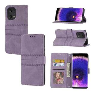 For OPPO Find X5 Pro Embossed Striped Magnetic Buckle Horizontal Flip Phone Leather Case(Purple)