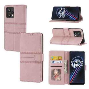 For OPPO Realme 9 Pro+ Embossed Striped Magnetic Buckle Horizontal Flip Phone Leather Case(Pink)