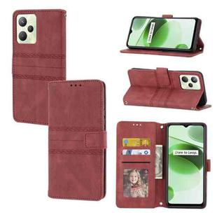 For OPPO Realme C35 Embossed Striped Magnetic Buckle Horizontal Flip Phone Leather Case(Red)