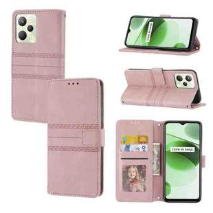 For OPPO Realme 9 Pro Embossed Striped Magnetic Buckle Horizontal Flip Phone Leather Case(Pink)