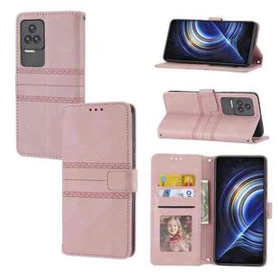 For Xiaomi Redmi K50 Pro Embossed Striped Magnetic Buckle Horizontal Flip Phone Leather Case(Pink)