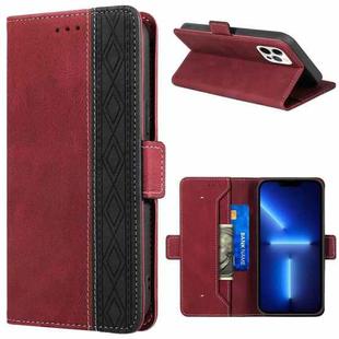 For iPhone 13 Pro Max Stitching Magnetic RFID Leather Case (Red)