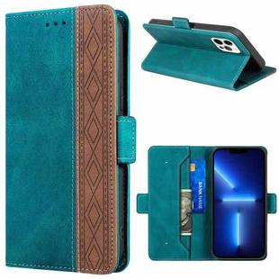 For iPhone 13 Pro Max Stitching Magnetic RFID Leather Case (Deep Green)
