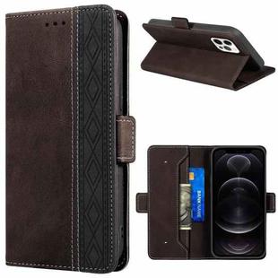 For iPhone 12 / 12 Pro Stitching Magnetic RFID Leather Case(Coffee)