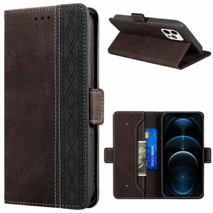 For iPhone 12 Pro Max Stitching Magnetic RFID Leather Case(Coffee)