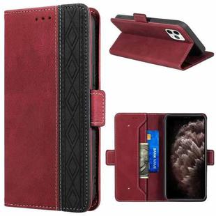For iPhone 11 Pro Max Stitching Magnetic RFID Leather Case (Red)