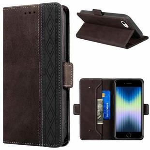 For iPhone SE 2022 / SE 2020 / 8 / 7 Stitching Magnetic RFID Leather Case(Coffee)