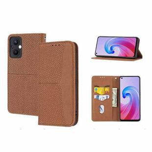 For OPPO A96 5G Woven Texture Stitching Magnetic PU Leather Phone Case(Brown)