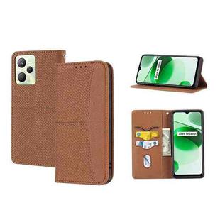 For OPPO Realme C35 Woven Texture Stitching Magnetic PU Leather Phone Case(Brown)