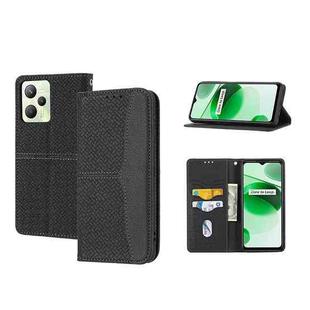For OPPO Realme C35 Woven Texture Stitching Magnetic PU Leather Phone Case(Black)