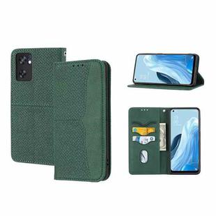 For OPPO Reno7 SE 5G Woven Texture Stitching Magnetic PU Leather Phone Case(Green)