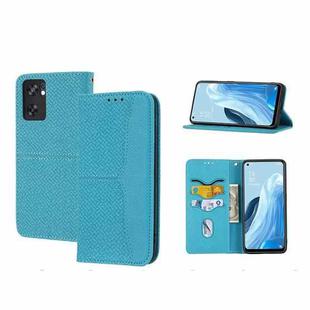 For OPPO Reno7 SE 5G Woven Texture Stitching Magnetic PU Leather Phone Case(Blue)