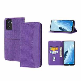 For OPPO Reno7 SE 5G Woven Texture Stitching Magnetic PU Leather Phone Case(Purple)