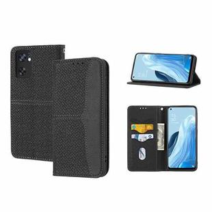 For OPPO Reno7 SE 5G Woven Texture Stitching Magnetic PU Leather Phone Case(Black)