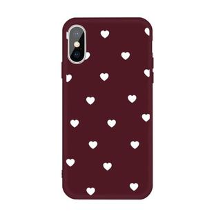 For iPhone X / XS Multiple Love-hearts Pattern Colorful Frosted TPU Phone Protective Case(Wine Red)