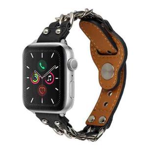 Genuine Leather Male Style Watch Band For Apple Watch Ultra 49mm / Series 8&7 45mm / SE 2&6&SE&5&4 44mm / 3&2&1 42mm(Black)