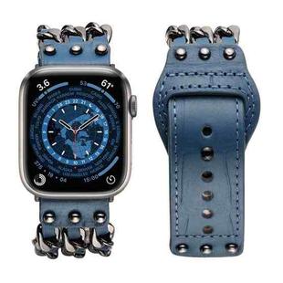 Genuine Leather Male Style Watch Band For Apple Watch Series 8&7 41mm / SE 2&6&SE&5&4 40mm / 3&2&1 38mm(Blue)