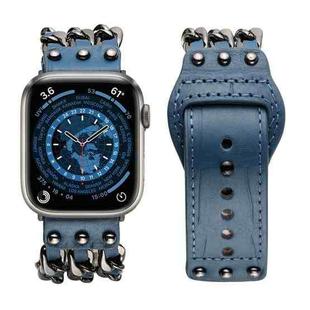 Genuine Leather Male Style Watch Band For Apple Watch Ultra 49mm / Series 8&7 45mm / SE 2&6&SE&5&4 44mm / 3&2&1 42mm(Blue)