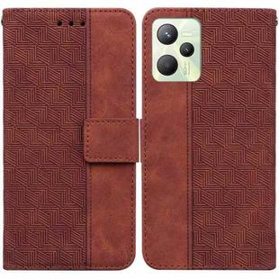 For OPPO Realme C35 Geometric Embossed Leather Phone Case(Brown)