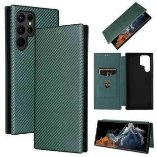 For Samsung Galaxy S22 Ultra 5G Carbon Fiber Texture Horizontal Flip Leather Phone Case(Green)