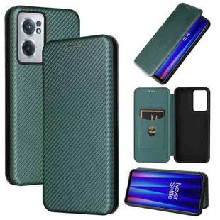 For OnePlus Nord CE 2 5G Carbon Fiber Texture Horizontal Flip Leather Phone Case(Green)