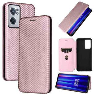 For OnePlus Nord CE 2 5G Carbon Fiber Texture Horizontal Flip Leather Phone Case(Pink)