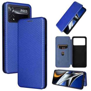For Xiaomi Poco X4 Pro 5G Carbon Fiber Texture Horizontal Flip Leather Phone Case(Blue)