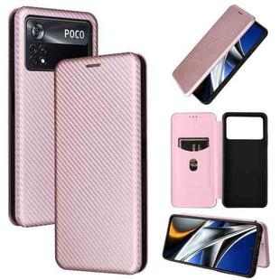 For Xiaomi Poco X4 Pro 5G Carbon Fiber Texture Horizontal Flip Leather Phone Case(Pink)