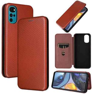 For Motorola Moto G22 Carbon Fiber Texture Horizontal Flip Leather Phone Case(Brown)