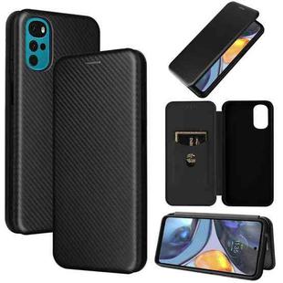 For Motorola Moto G22 Carbon Fiber Texture Horizontal Flip Leather Phone Case(Black)