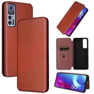 For TCL 30 5G / 30+ Carbon Fiber Texture Horizontal Flip Leather Phone Case(Brown)