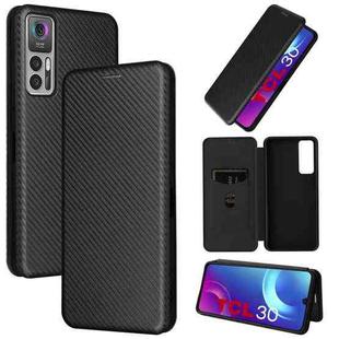 For TCL 30 5G / 30+ Carbon Fiber Texture Horizontal Flip Leather Phone Case(Black)