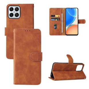 For Honor X8 Skin Feel Magnetic Buckle Calf Texture PU Phone Case(Brown)