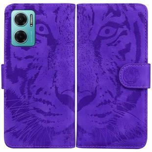 For Xiaomi Redmi Note 11E / Redmi 10 5G Tiger Embossing Pattern Leather Phone Case(Purple)