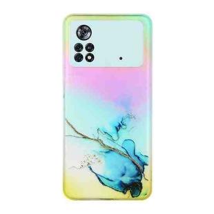 For Xiaomi Poco M4 Pro Laser Marble Pattern Clear TPU Phone Case(Blue)