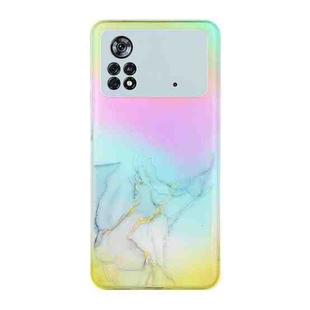 For Xiaomi Poco M4 Pro Laser Marble Pattern Clear TPU Phone Case(Grey)