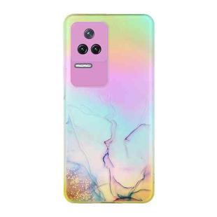 For Xiaomi Redmi K50 Pro Laser Marble Pattern Clear TPU Phone Case(Pink)