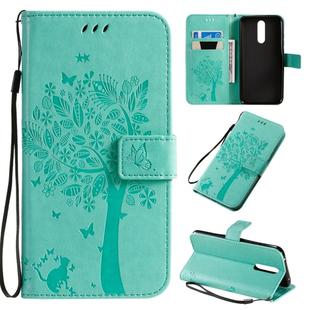 For Xiaomi Redmi 8 Tree & Cat Pattern Pressed Printing Horizontal Flip PU Leather Case with Holder & Card Slots & Wallet & Lanyard(Green)