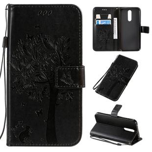 For Xiaomi Redmi 8 Tree & Cat Pattern Pressed Printing Horizontal Flip PU Leather Case with Holder & Card Slots & Wallet & Lanyard(Black)